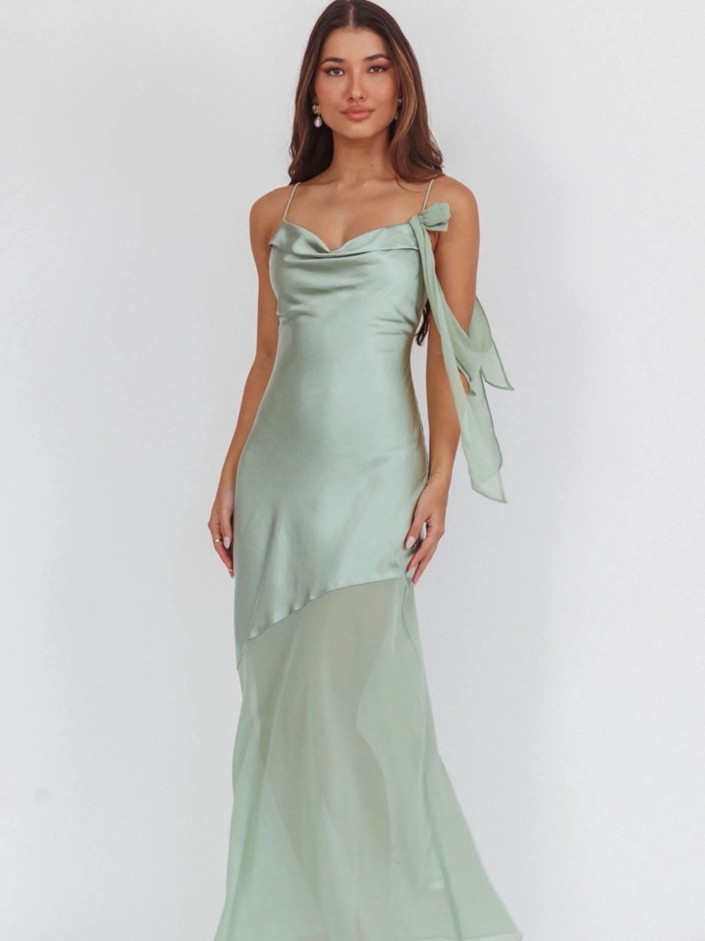 Gilded Dream Shoulder Detail Chiffon Hem Maxi Dress | Sage